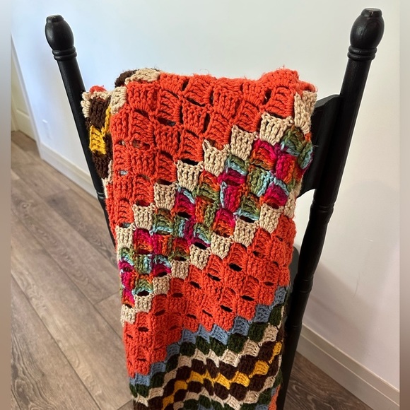Granny blanket hand knit Vintage Square Afghan Throw Blanket  Multi Colour - Picture 1 of 9